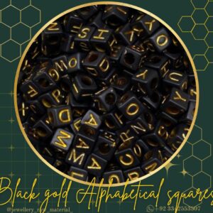 Alphabetical beads - Black gold squares, Small pack