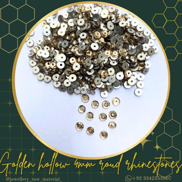 Golden hollow 4mm round rhinestones